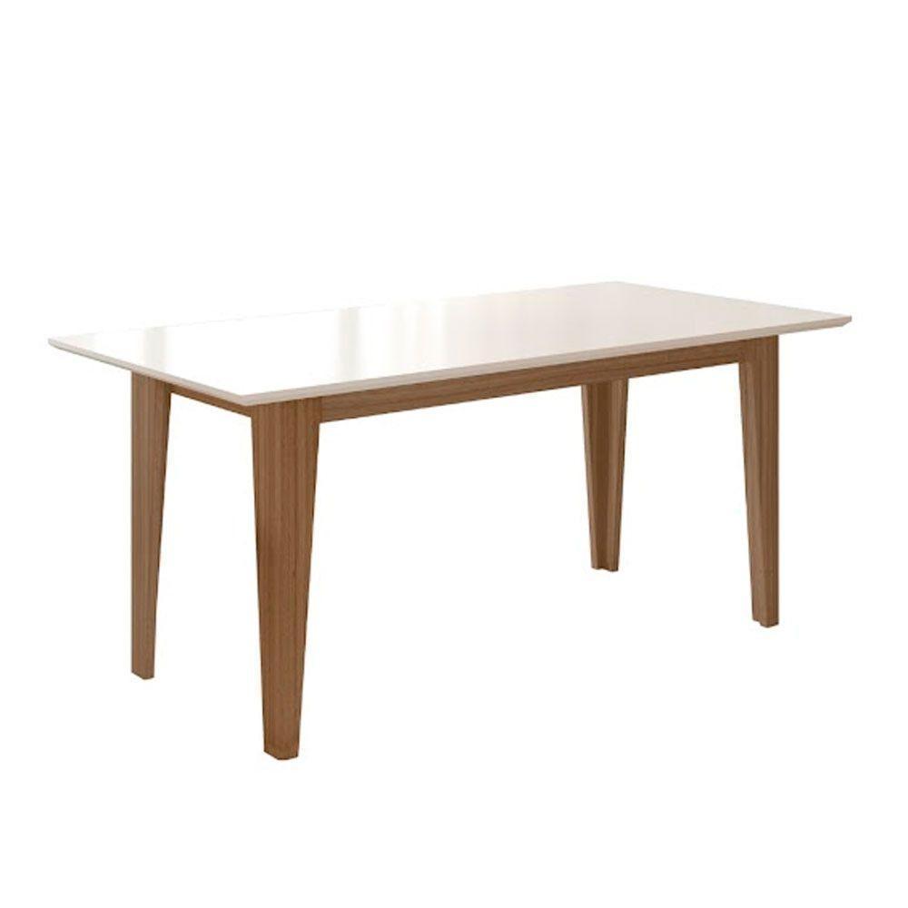 Mesa Para Sala De Jantar 160Cm Retangular Tampo Chanfrado Liz Poliman Carvalho Com Off White - 2