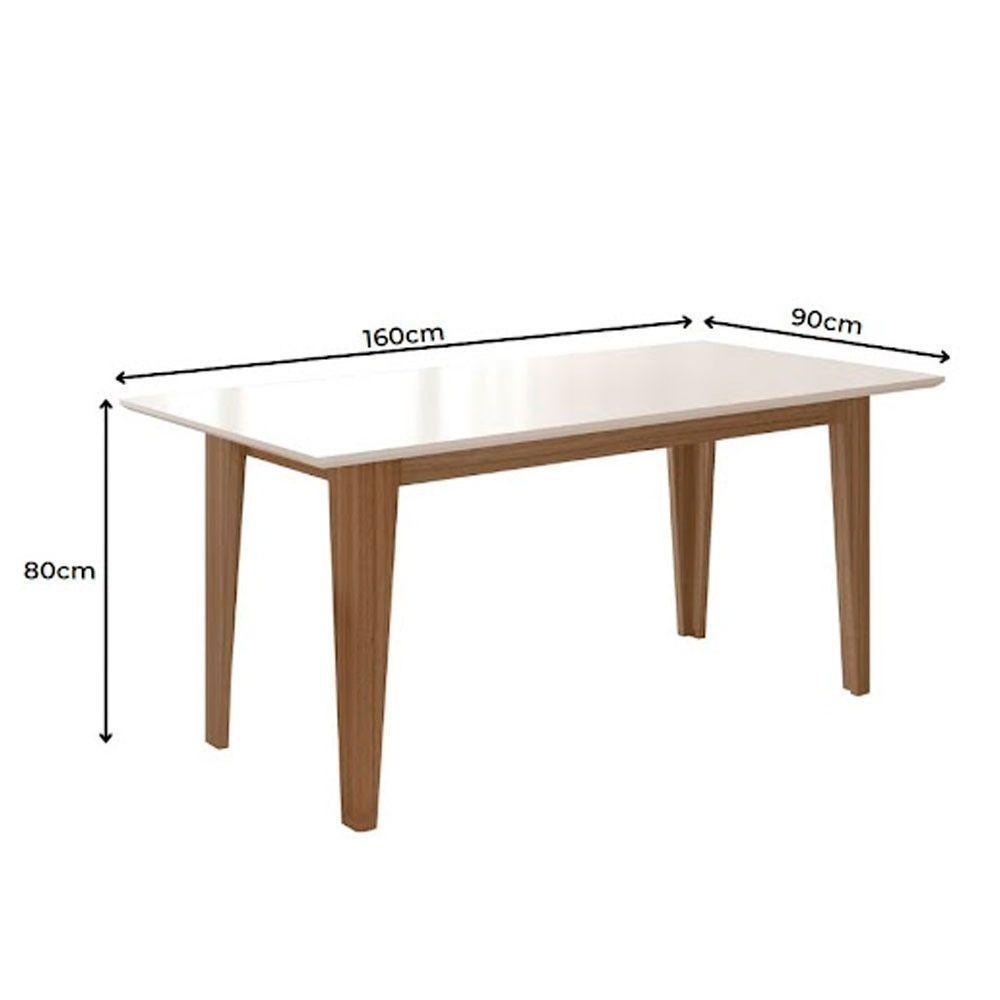 Mesa Para Sala De Jantar 160Cm Retangular Tampo Chanfrado Liz Poliman Carvalho Com Off White - 4