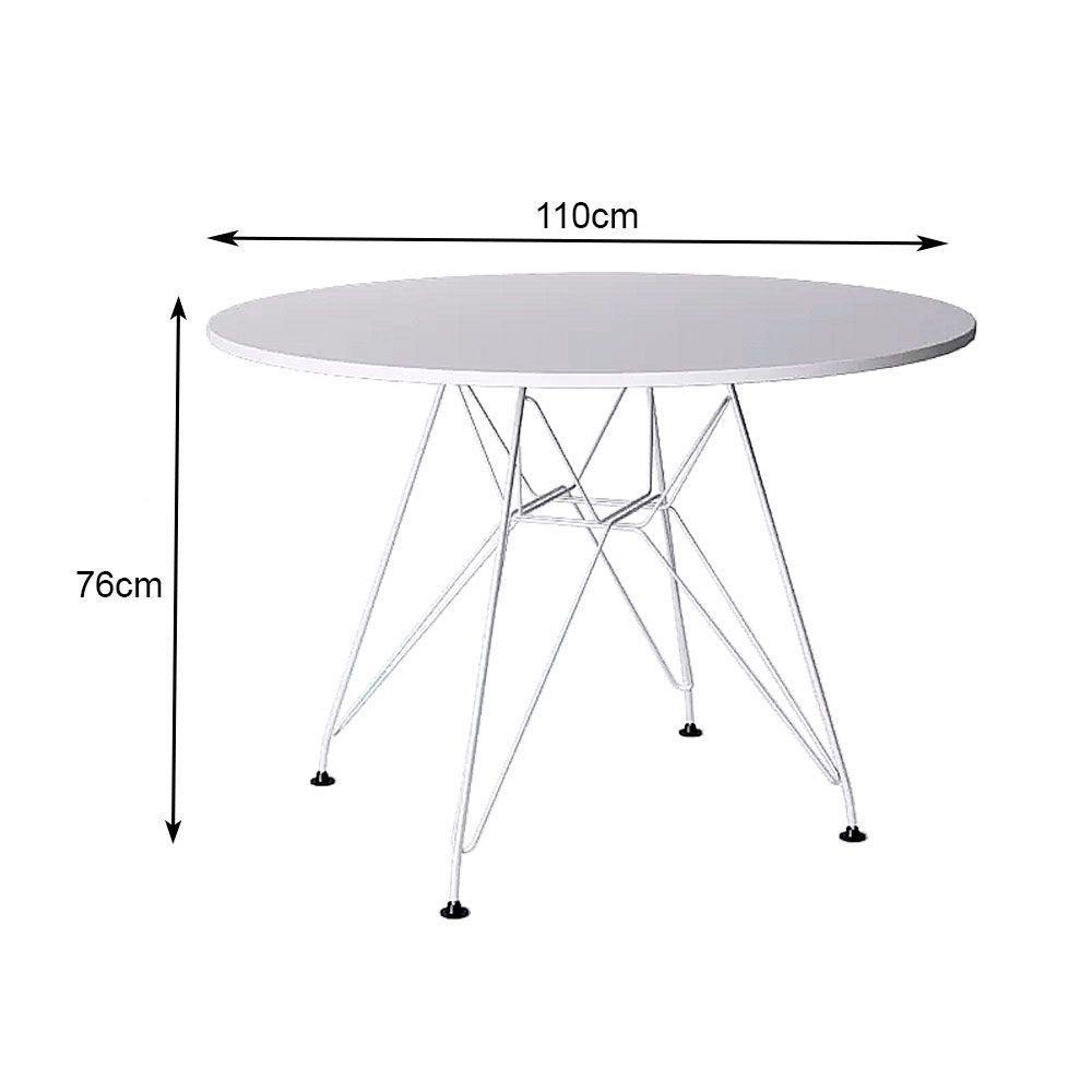 Mesa Eiffel Redonda 110Cm Tampo De Madeira Branco Com Base De Ferro Branco - 2