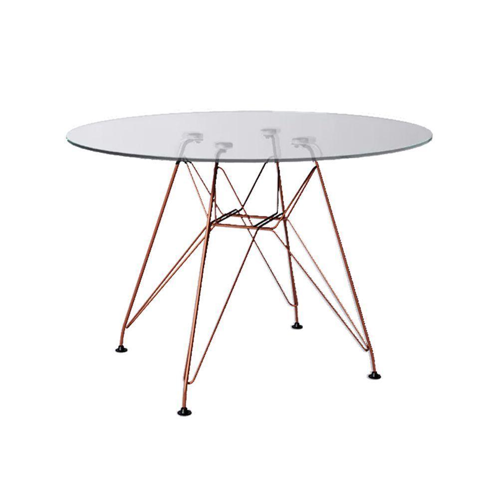 Mesa Eiffel Redonda 110Cm Tampo De Vidro Com Base De Ferro Cobre - 1
