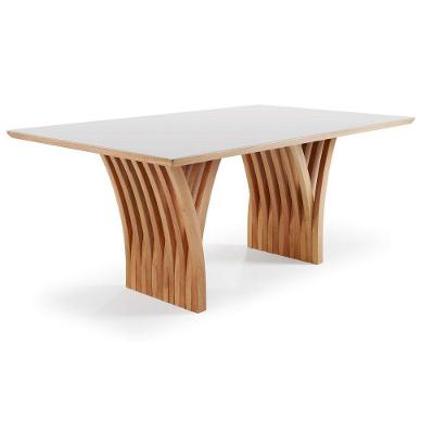 Mesa Yady 180 Vidro Off White Acabamento Champagne