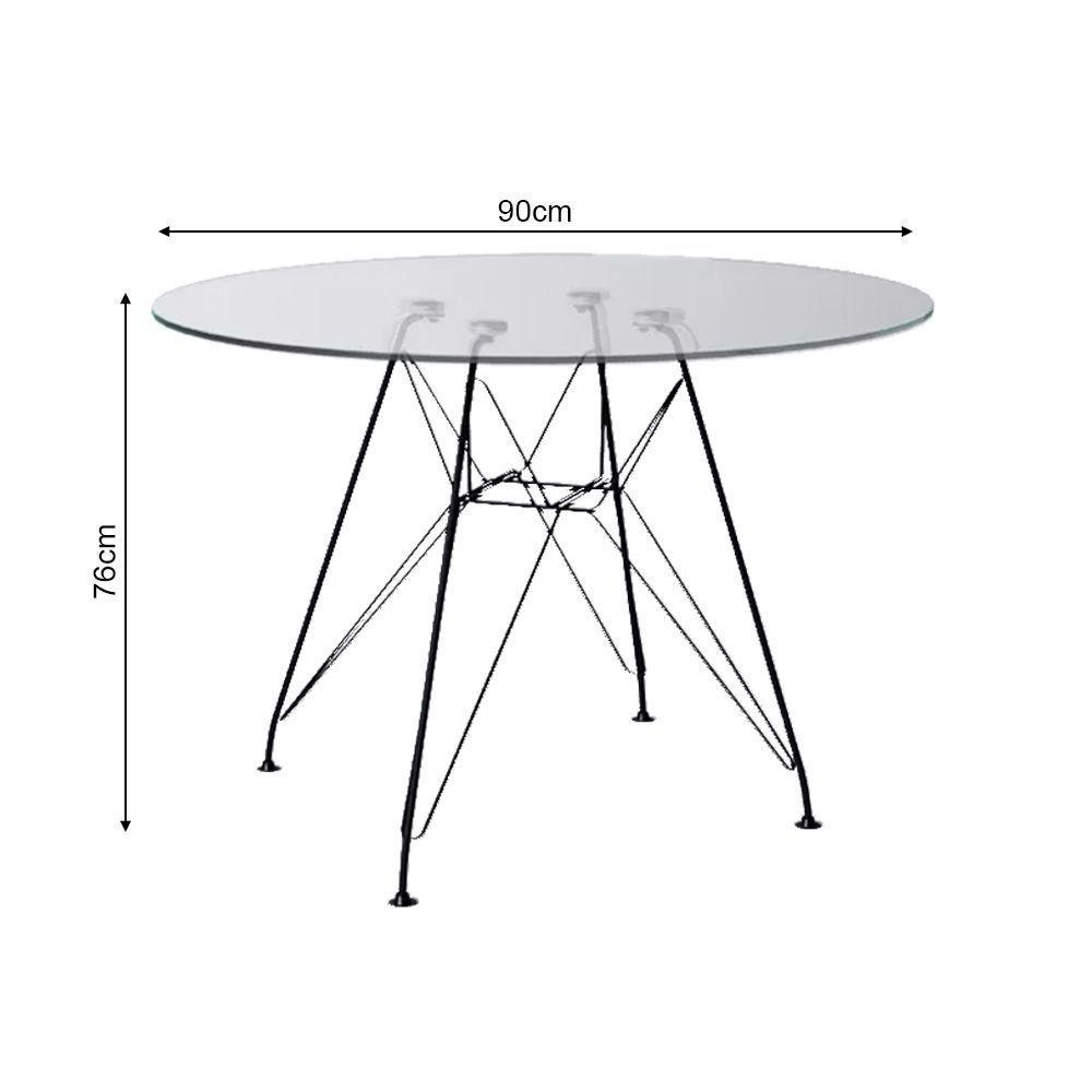 Mesa Eiffel Redonda 90Cm Tampo De Vidro Com Base De Ferro Preto - 2