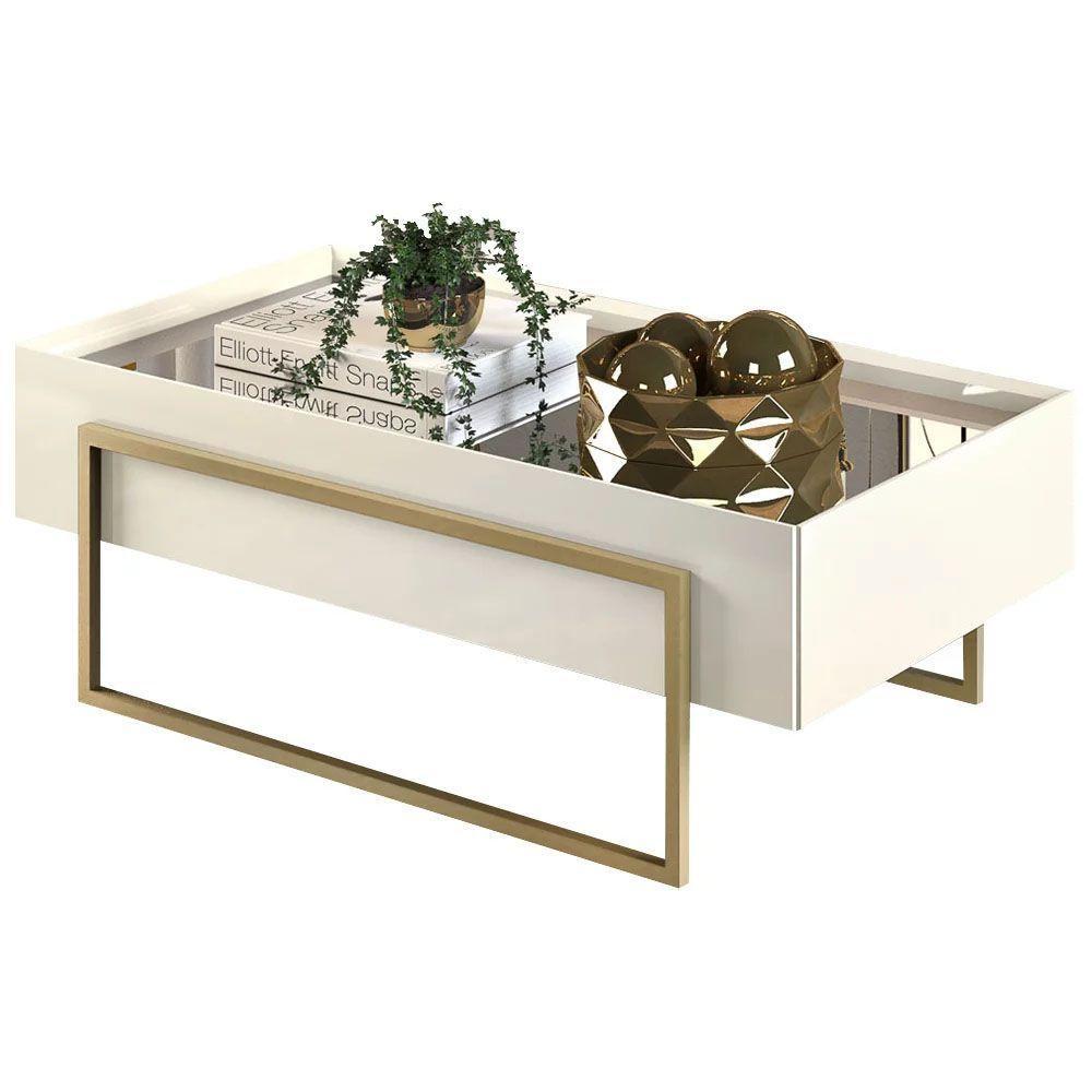 Mesa De Centro Espelhada Para Sala De Estar Suri Creme - 1
