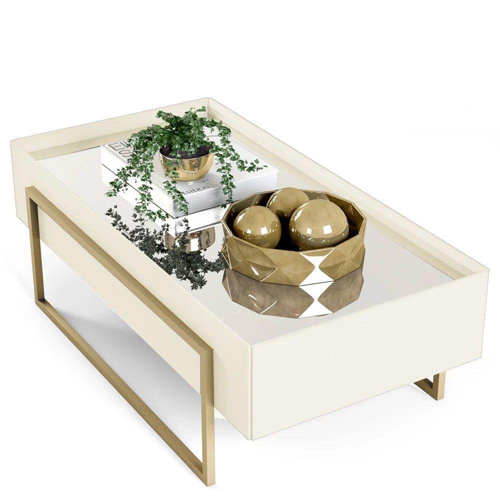 Mesa De Centro Espelhada Para Sala De Estar Suri Creme - 2