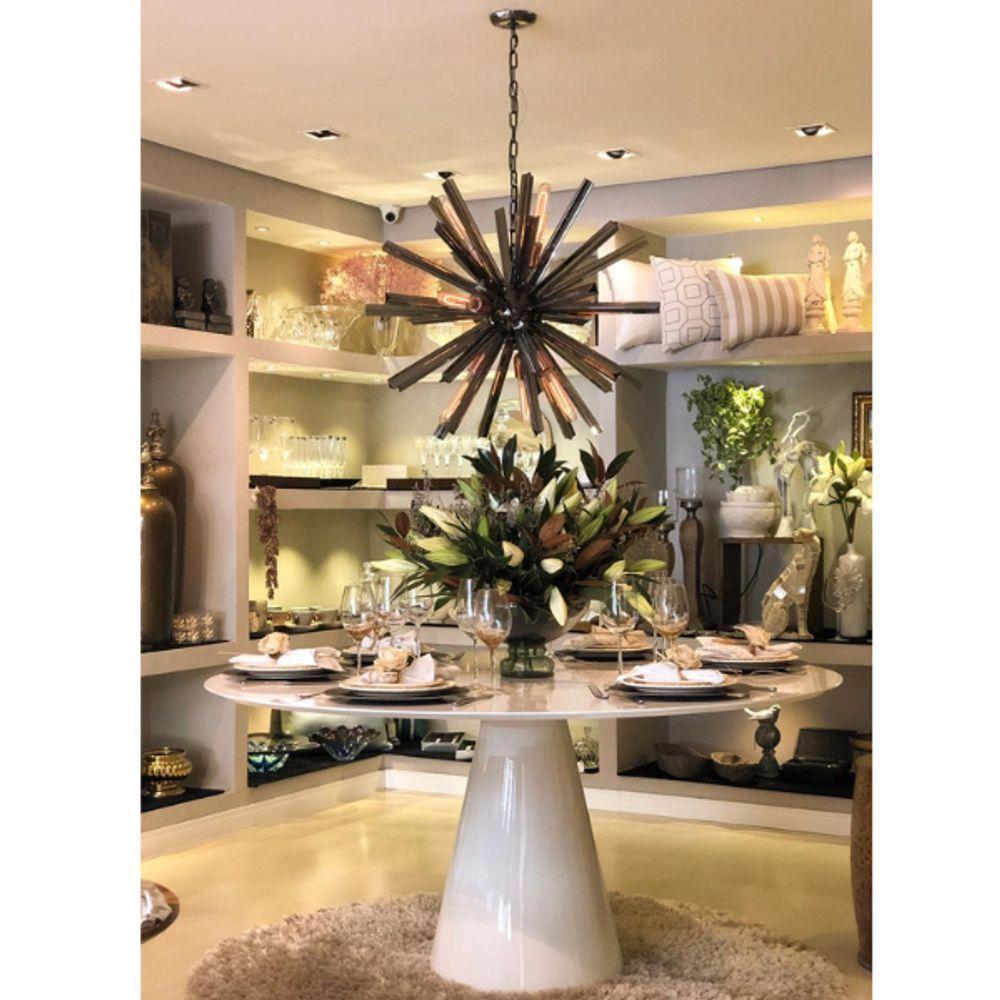 Mesa De Jantar Cone 110 Cm Tampo De Vidro Laca Branca Branco - 2