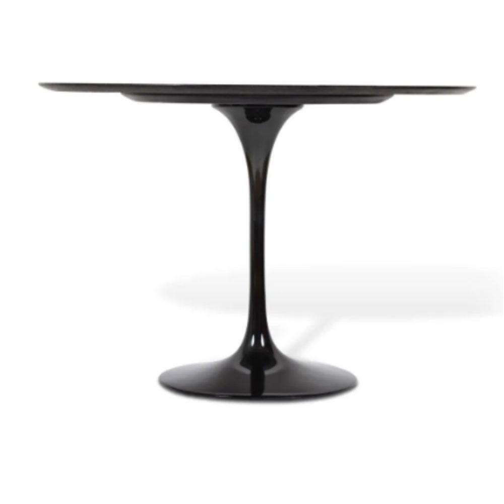 Mesa De Jantar Tulipa Saarinen Redonda 90 Cm + Vidro Temperado Laqueada Preto - 2