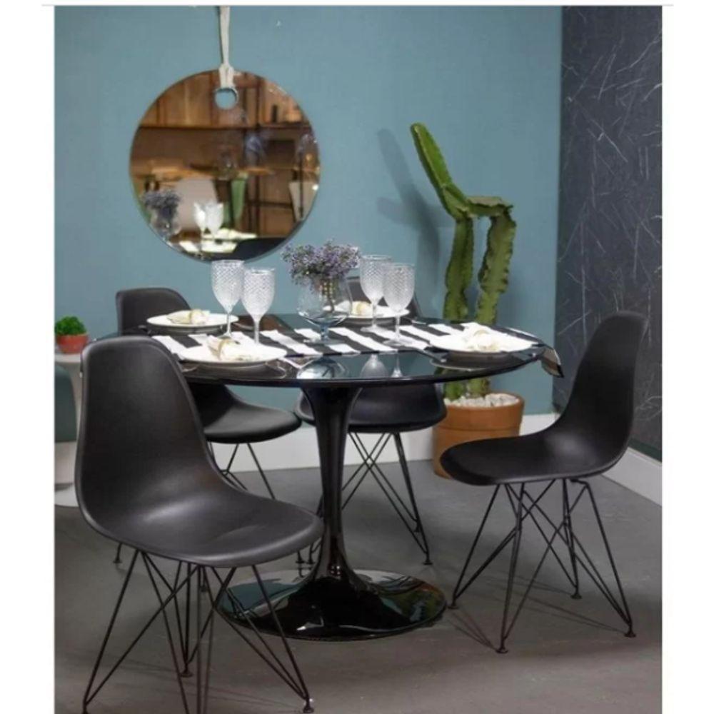 Mesa De Jantar Tulipa Saarinen Redonda 90 Cm + Vidro Temperado Laqueada Preto - 3