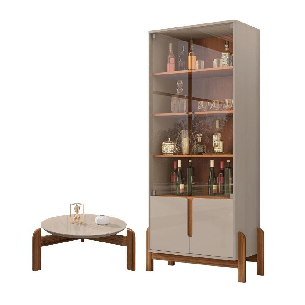 Conjunto Mesa De Centro E Cristaleira Kast Off White Cedro - 1