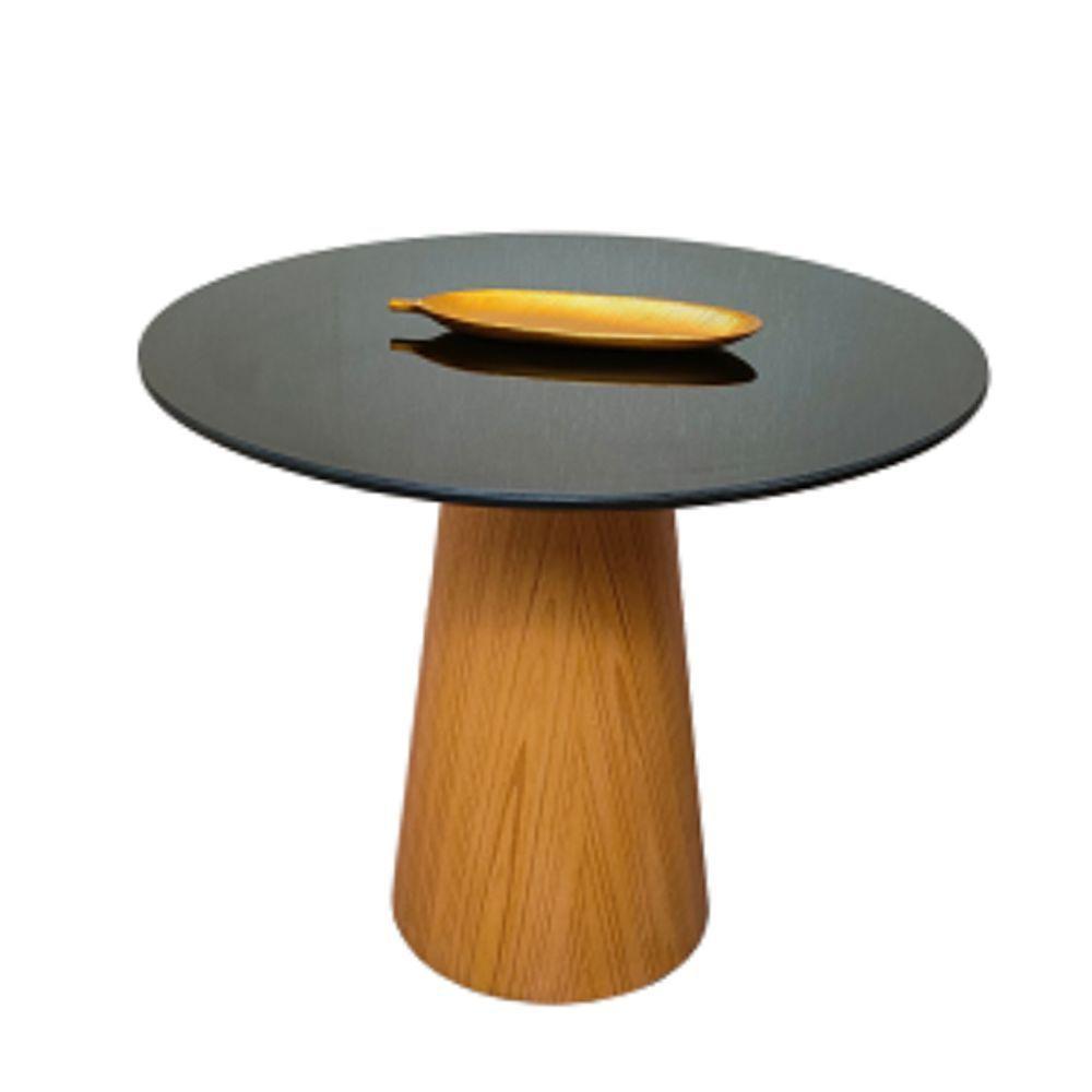 Mesa De Jantar Cone 90 Cm Base Madeira Freijó Tampo Laca + Vidro Preto - 1