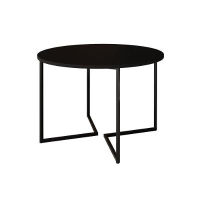 Mesa Jantar Industrial Redonda Preta Base V Ferro Preto Tampo 110Cm