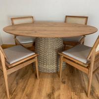 Mesa De Jantar Cone Oval 198x122 Cm Tampo Antíqua Base Fibra Sintética Cor Marrom - 7