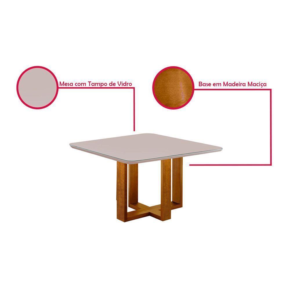 Mesa De Jantar Quadrada 4 Lugares Paris Tampo Com Vidro E Madeira Maciça Móveis Mix Mel/Off-White - 3