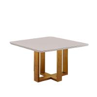 Mesa De Jantar Quadrada 4 Lugares Paris Tampo Com Vidro E Madeira Maciça Móveis Mix Mel/Off-White - 1