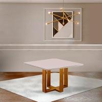 Mesa De Jantar Quadrada 4 Lugares Paris Tampo Com Vidro E Madeira Maciça Móveis Mix Mel/Off-White - 2