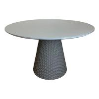 Mesa De Jantar Cone Redonda 120cm Tampo Laqueado Cinza + Vidro Base Corda Náutica Cinza Cor Cinza - 1