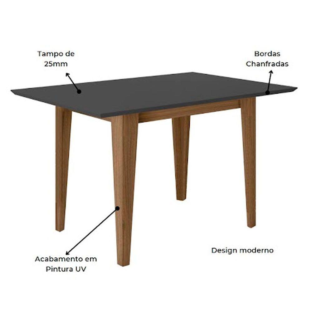 Mesa Para Sala De Jantar 136Cm Retangular Tampo Chanfrado Kate Poliman Carvalho Com Grafite - 2