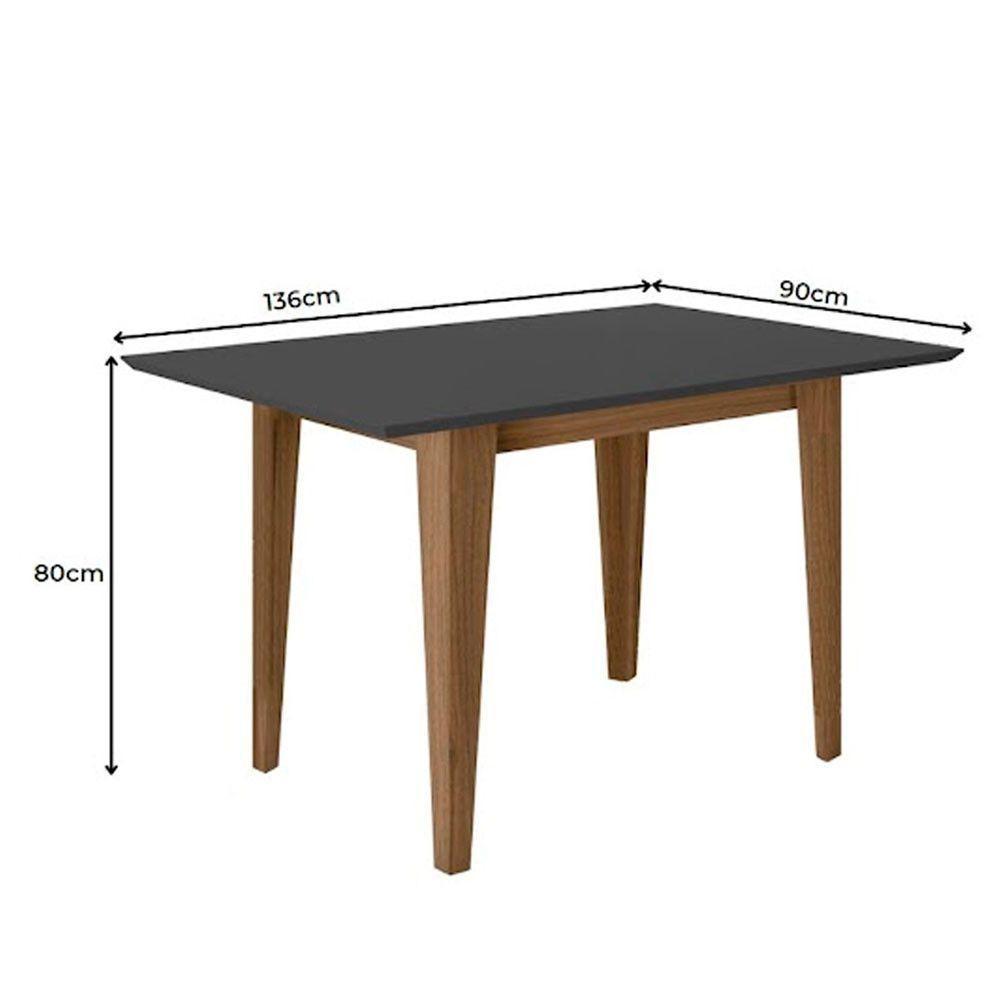 Mesa Para Sala De Jantar 136Cm Retangular Tampo Chanfrado Kate Poliman Carvalho Com Grafite - 3