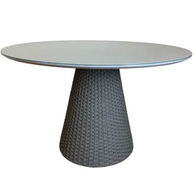 Mesa De Jantar Cone Redonda 100 Cm Tampo Laqueado Cinza + Vidro Base Corda Náutica Cinza Cor Cinza