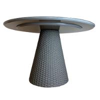 Mesa De Jantar Cone Redonda 100 Cm Tampo Laqueado Cinza + Vidro Base Corda Náutica Cinza Cor Cinza
