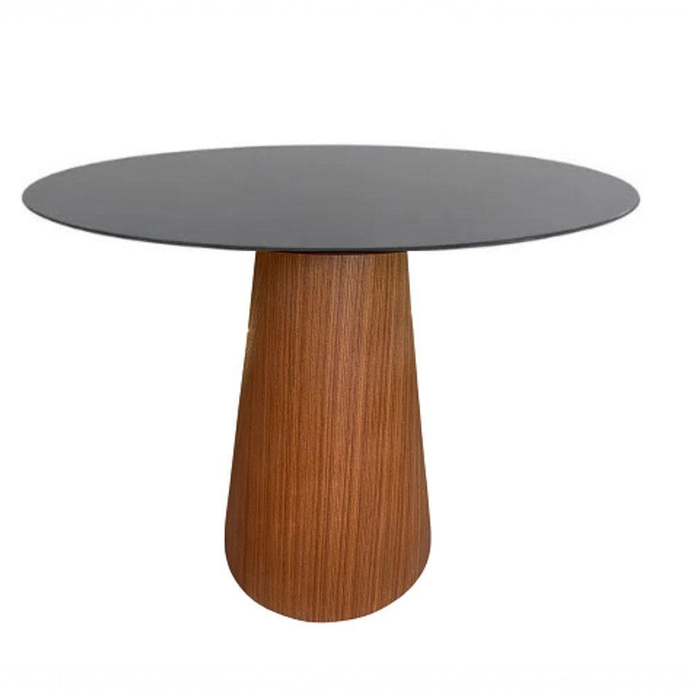Mesa De Jantar Cone 100 Cm Base Madeira Natural Mogno E Tampo Laqueado Cor Preto - 1