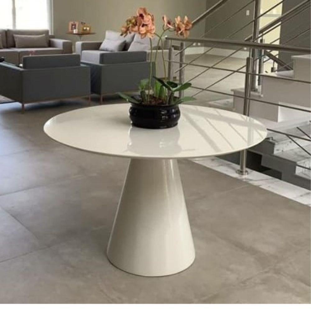 Mesa De Jantar Cone 100 Cm Tampo De Vidro Laca Branca Branco - 3