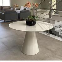 Mesa De Jantar Cone 100 Cm Tampo De Vidro Laca Branca Branco - 3
