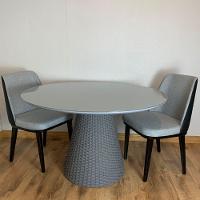 Mesa De Jantar Cone Redonda 80 Cm Tampo Laqueado Cinza + Vidro Base Corda Náutica Cinza Cor Cinza - 2