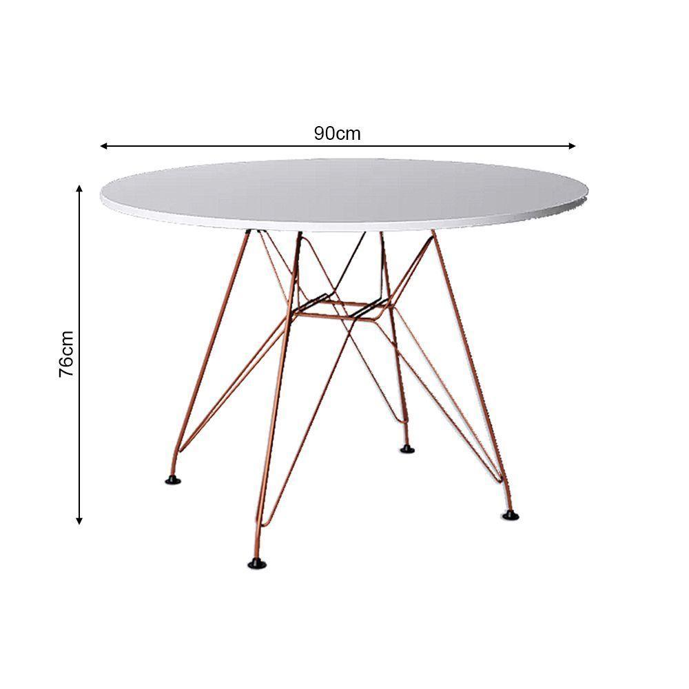 Mesa Eiffel Redonda 90Cm Tampo De Madeira Branco Com Base De Ferro Cobre - 2