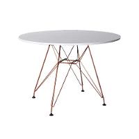 Mesa Eiffel Redonda 90Cm Tampo De Madeira Branco Com Base De Ferro Cobre - 1