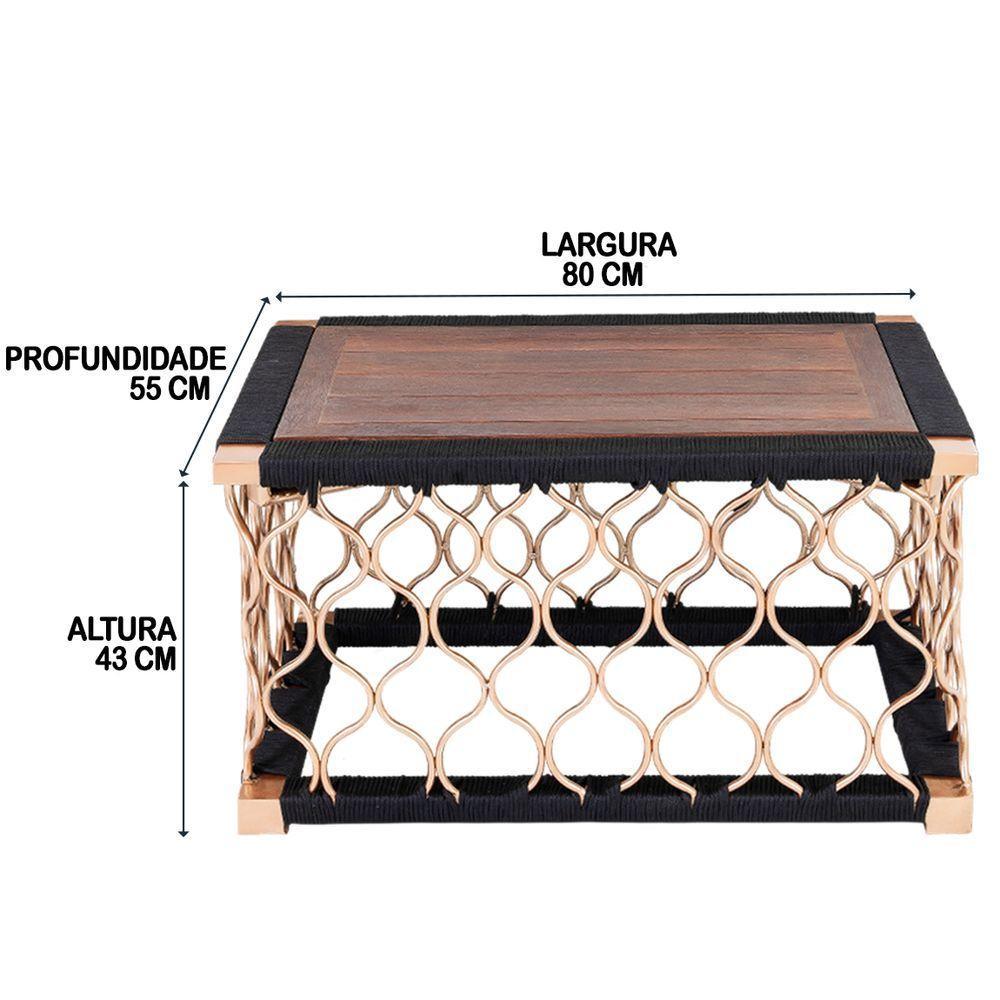 Mesa De Centro Com Tampo De Madeira Em Corda Náutica - 2