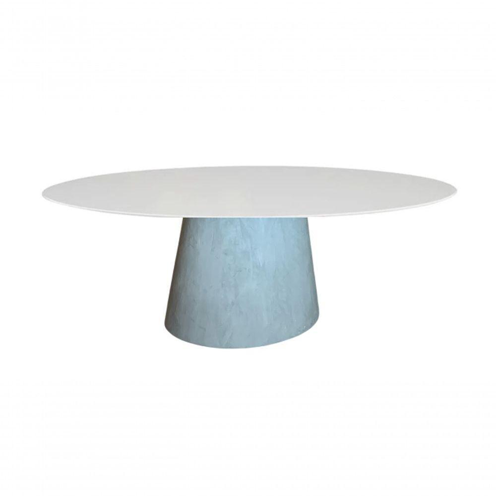 Mesa De Jantar Cone Cimento Queimado Oval 198x122 Cm Tampo Laqueado Cor Branco - 1