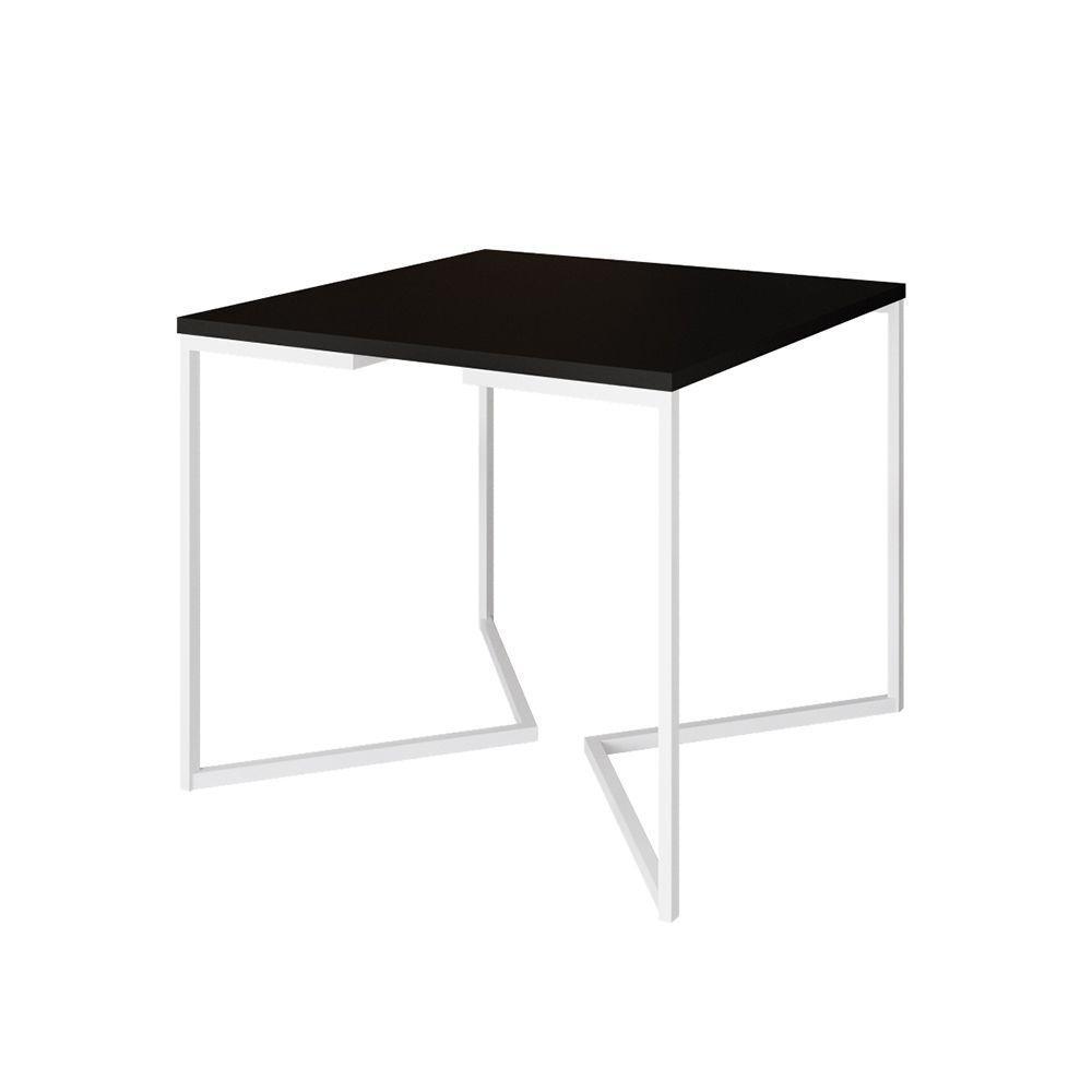 Mesa Jantar Industrial Quadrada Preta 90Cm Base V Ferro Branco - 1