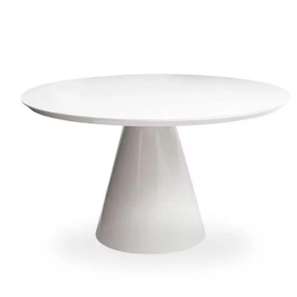 Mesa De Jantar Cone 60 Cm Tampo De Vidro Laca Branca Branco - 1