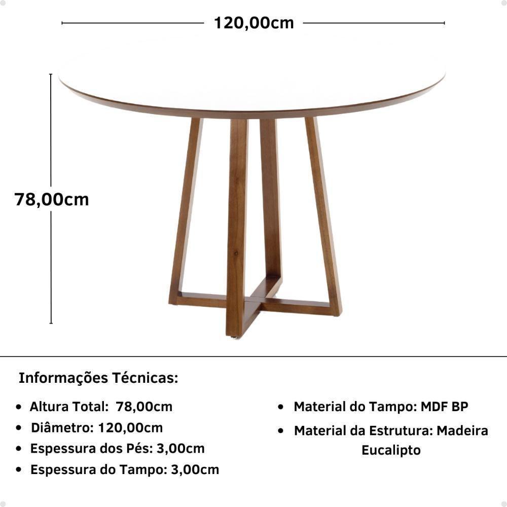 Mesa De Jantar Redonda Lara Premium 120cm Em Madeira Maciça E Mdf - Branco - 2