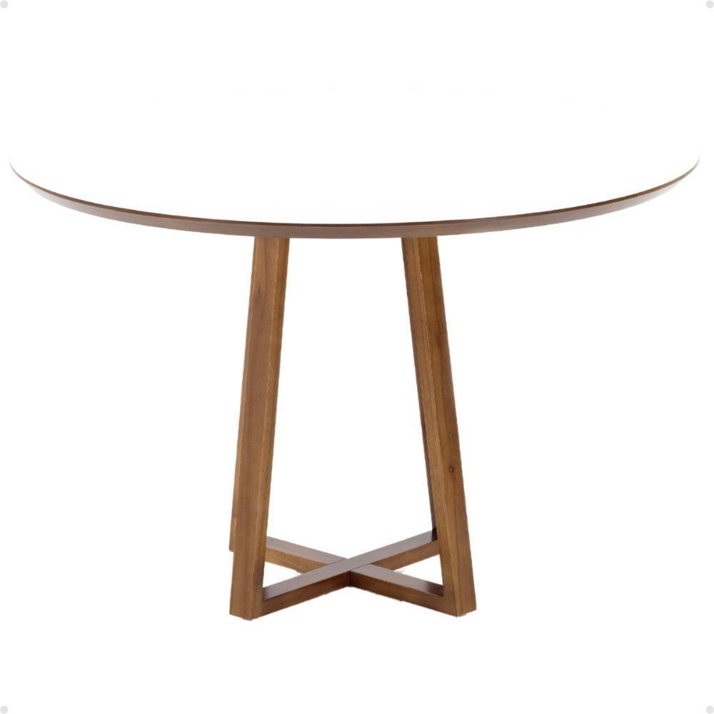 Mesa De Jantar Redonda Lara Premium 120cm Em Madeira Maciça E Mdf - Branco - 4