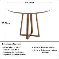 Mesa De Jantar Redonda Lara Premium 120cm Em Madeira Maciça E Mdf - Branco - 2