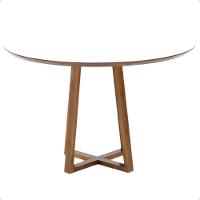 Mesa De Jantar Redonda Lara Premium 120cm Em Madeira Maciça E Mdf - Branco - 4