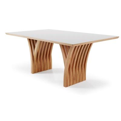 Mesa Yady 200 Vidro Off White Acabamento Champagne