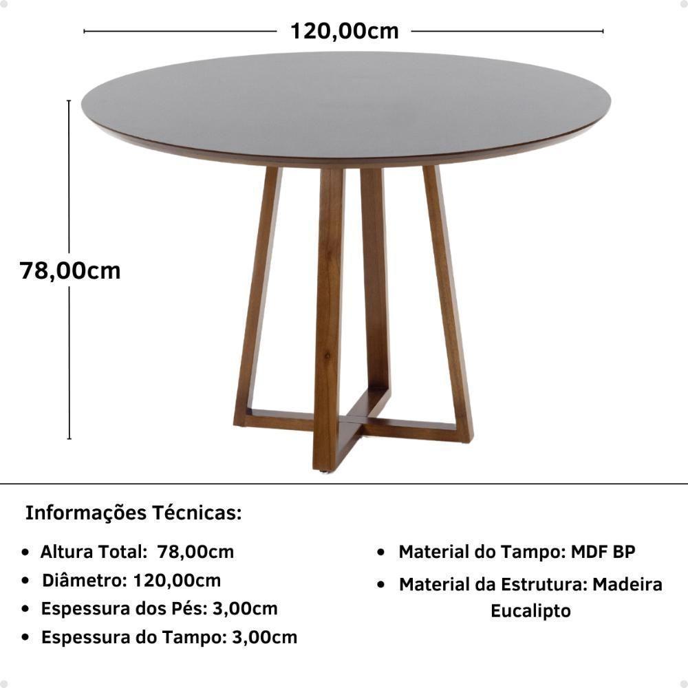 Mesa De Jantar Redonda Lara Premium 120cm Em Madeira Maciça E Mdf - Preto - 2