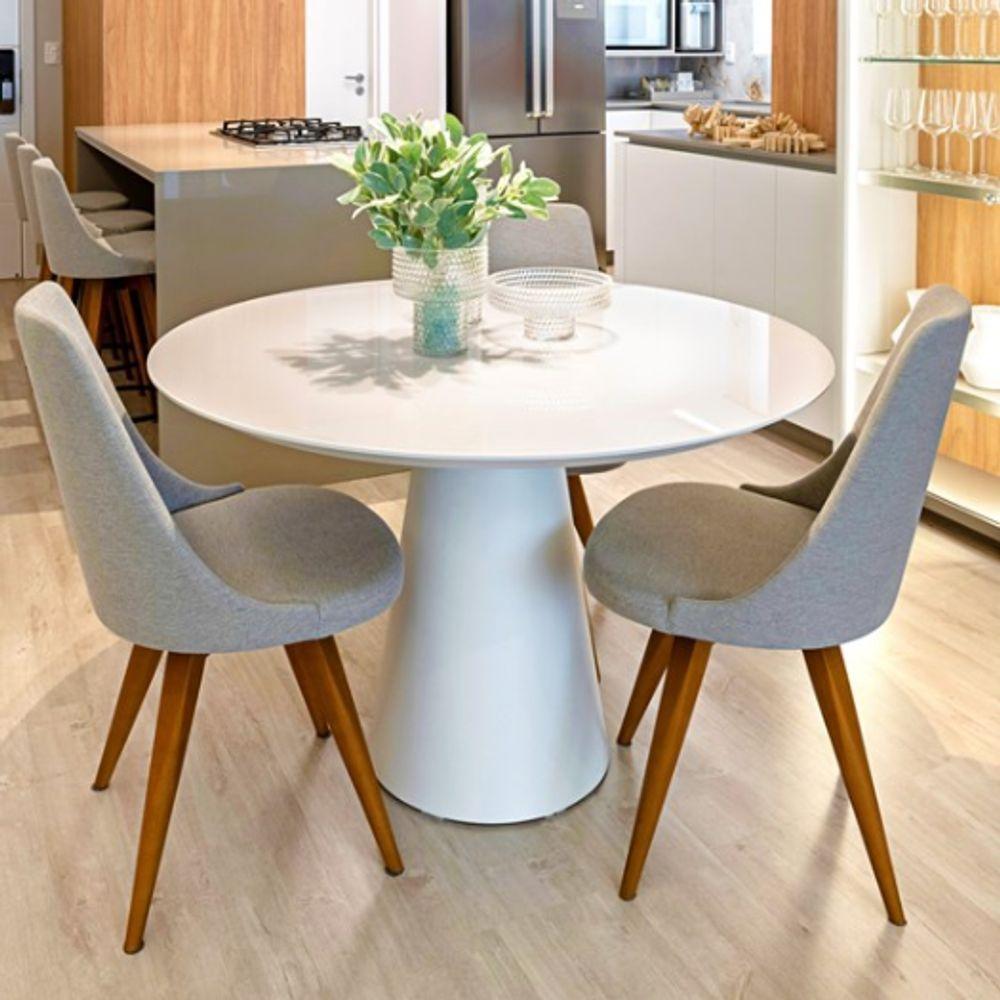 Mesa De Jantar Cone 70 Cm Tampo De Vidro Laca Branca Branco - 1