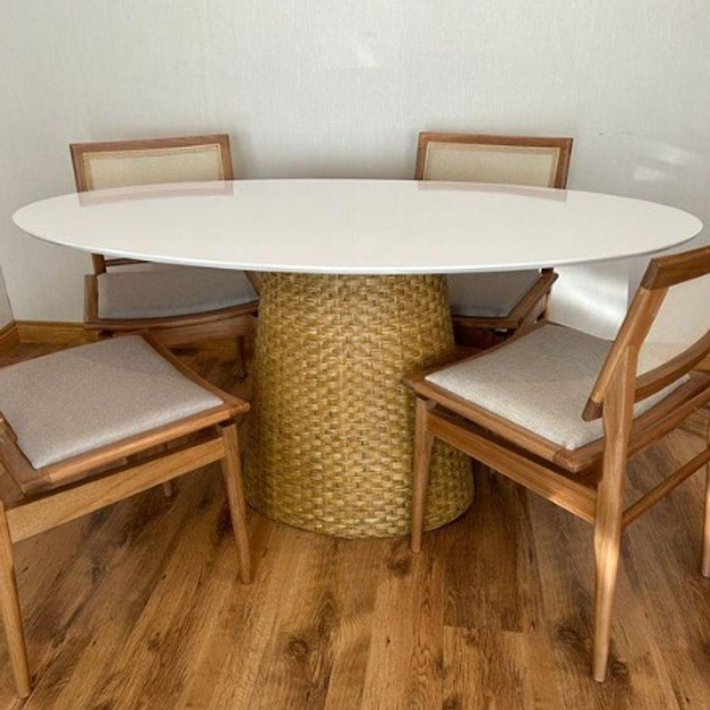 Mesa De Jantar Cone Oval 160x90 Cm Tampo Laca Branca Base Fibra Natural Cor Mocassim - 4