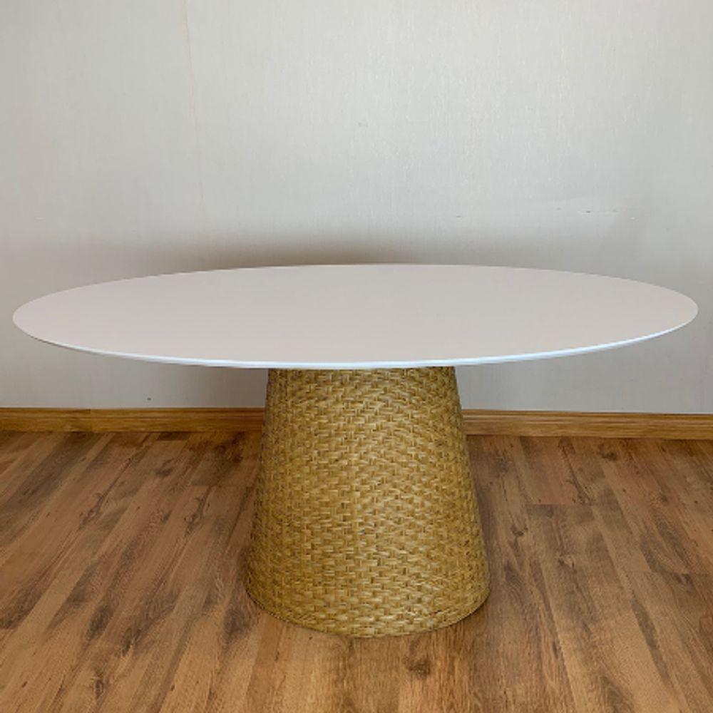 Mesa De Jantar Cone Oval 140x90 Cm Tampo Laca Branca Base Fibra Natural Cor Amarelo - 4