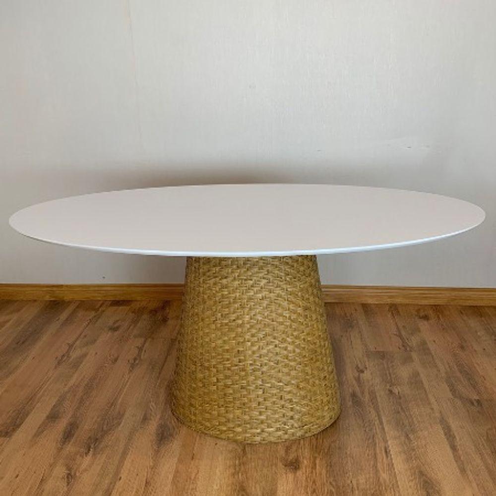 Mesa De Jantar Cone Oval 198x122 Cm Tampo Laca Branca Base Fibra Natural Cor Mocassim - 2