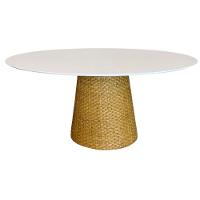 Mesa De Jantar Cone Oval 198x122 Cm Tampo Laca Branca Base Fibra Natural Cor Mocassim - 1