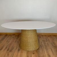 Mesa De Jantar Cone Oval 198x122 Cm Tampo Laca Branca Base Fibra Natural Cor Mocassim - 2
