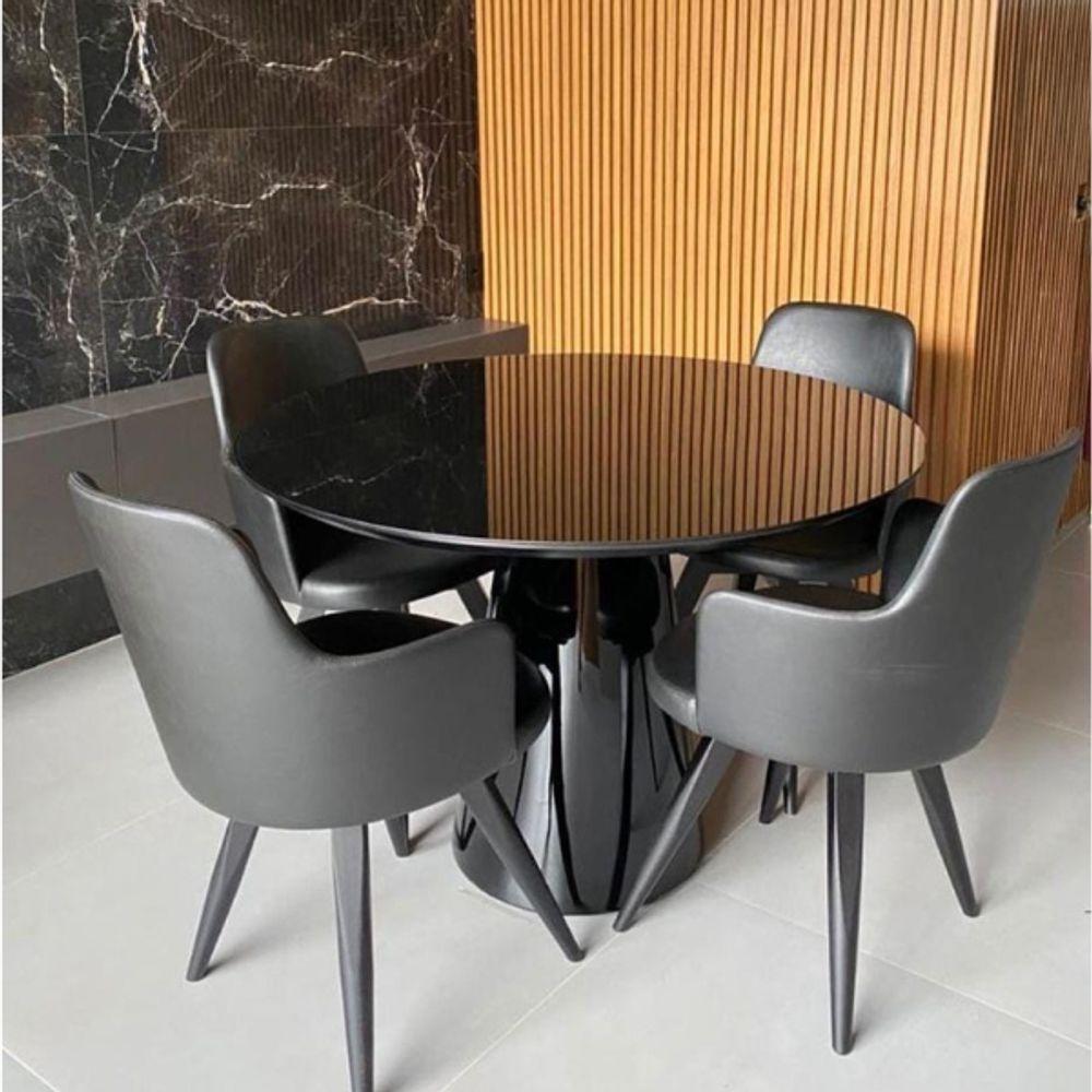 Mesa De Jantar Cone 100 Cm Tampo De Vidro Laca Preta Branco - 2