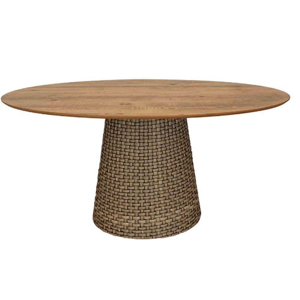 Mesa De Jantar Cone Oval 160x90 Cm Tampo Antíqua Base Fibra Sintética Cor Marrom - 1
