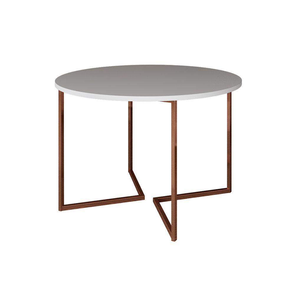 Mesa Jantar Industrial Branca Base Cobre V Tampo 110Cm Redondo Cor: Branco - 1