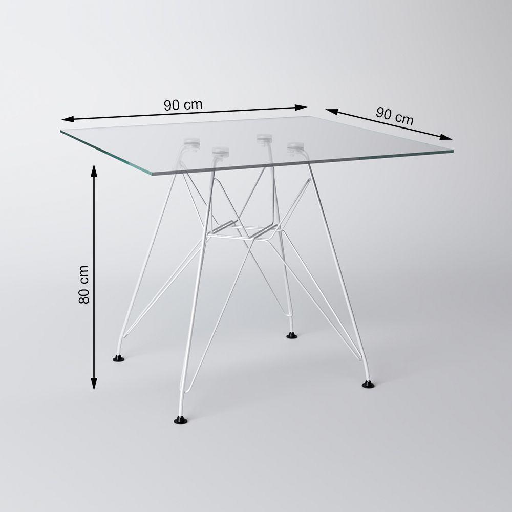 Mesa Eiffel Quadrada 90Cm Tampo De Vidro Com Base De Ferro Branco Cor: Branco - 2
