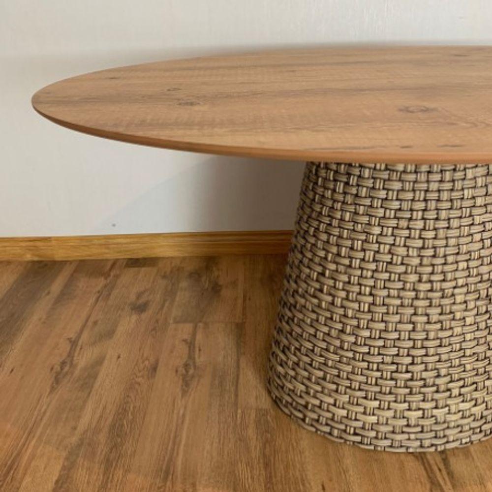 Mesa De Jantar Cone Oval 198x122 Cm Tampo Antíqua Base Fibra Sintética Cor Marrom - 6
